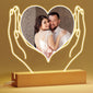 [Customized] 1pc Personalized Custom Photo LED Light Light Up Sign Acrylic Heart Plaque Wooden Stand Night Light Table Lamp For Man Woman, For Lover Anniversary Birthday Wedding, Photo Customized