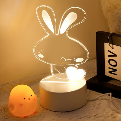 1pc Rabbit 3D Night Light, Love Rabbit Bedside Lamp, Acrylic LED Warm White Mini Table Lamp, Cartoon Night Light