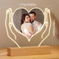 [Customized] 1pc Personalized Custom Photo LED Light Light Up Sign Acrylic Heart Plaque Wooden Stand Night Light Table Lamp For Man Woman, For Lover Anniversary Birthday Wedding, Photo Customized