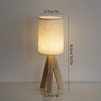 1pc Round Fabric Table Lamp With USB Power Supply, Three-color Light, Solid Wood Support Base, Bedroom Bedside Table Lamp, For Dining Room, Living Room, Bedroom Lighting & Home Décor