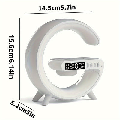 Smart Alarm Clock with Wireless Charging, Wireless Speaker & Ambient Table Lamp - White Noise Sleep Aid with USB Port