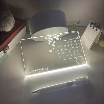 1pc 3D Handwritten Night Light, Calendar DIY Writing Board, White Base With Stylus, Message Board Creative Gifts, Transparent Luminous Acrylic Message Board, LED Table Lamp, Creative Desktop Night Light