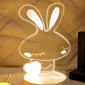 1pc Rabbit 3D Night Light, Love Rabbit Bedside Lamp, Acrylic LED Warm White Mini Table Lamp, Cartoon Night Light