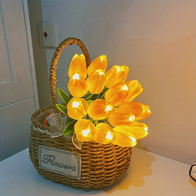 10pcs LED Tulip Lamp, Ambient Sense Table Lamp with Simulation Bouquet Night Light for Room Decoration
