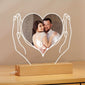 [Customized] 1pc Personalized Custom Photo LED Light Light Up Sign Acrylic Heart Plaque Wooden Stand Night Light Table Lamp For Man Woman, For Lover Anniversary Birthday Wedding, Photo Customized