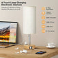 Touch Control LED Table Lamp - 3-Step Dimmer, USB C & AC Charging Hub, Wood Base with Flaxen Shade - Perfect for Bedroom, Living Room & Office, Includes LED Bulb