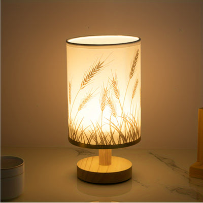 1pc Golden Wheat Ear Table Lamp, Nordic Style Creative Solid Wood Lamp Holder with Bedside Night Light Function