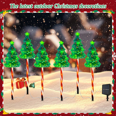 6 Pack LED Solar Powered String Lights USB Rechargeable Xmas Tree Candy Cane Light Decorative Pathway Light for Yard Patio Porch