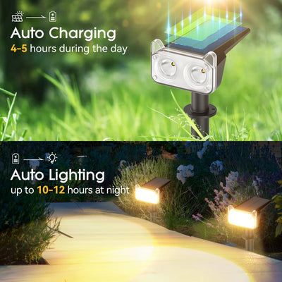 2/4 Pack Solar Spot Lights, Auto On/Off, 2 Modes Outdoor  Lights for Yard/Porch (Cool White)