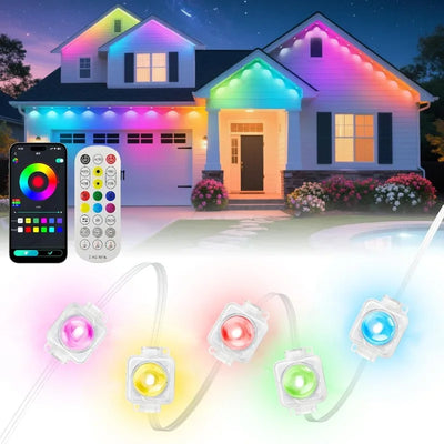 Permanent Outdoor Lights 100FT DIY LED Color Individual IP67 Waterproof for House Outside Decor Festival Flashing Lighting