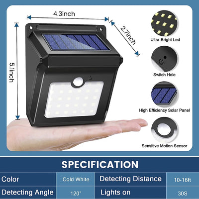 Solar Outdoor Lights - 4 Pack Motion Sensor Safety Lights with 3 Lighting Modes for Garden Fence, Patio Deck, Garage.