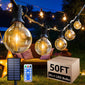 50FT G40 Solar Outdoor String Lights, Remote Control,  Waterproof Hanging Lights with 8 Lighting Modes, 25 LED Bulbs, for Outsid