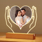 [Customized] 1pc Personalized Custom Photo LED Light Light Up Sign Acrylic Heart Plaque Wooden Stand Night Light Table Lamp For Man Woman, For Lover Anniversary Birthday Wedding, Photo Customized
