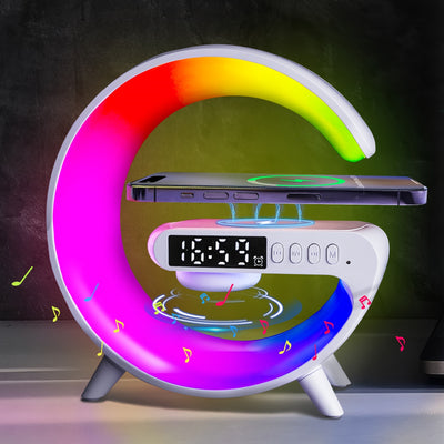 JELLOO 15w Wireless Speakers With Wireless Fast Charging, Rhythm RGB Light, Bar Smart Light, Sunrise Alarm Clock, Wake Up Light For Bedrooms, Dimmable Table Lamp, 10 Types Light Effects.
