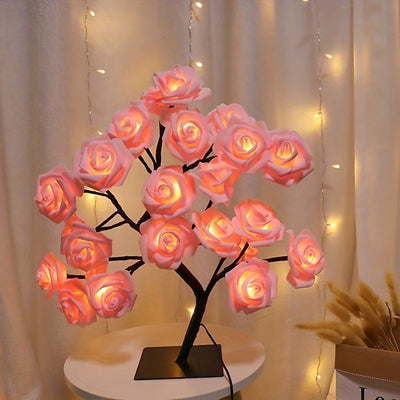 1pc LED Rose Flower Table Lamp - Romantic Fairy Lights with 24 LEDs, USB Powered, Valentine's Day, Christmas, Wedding, Bedroom Decoration, Night Light, Gift Idea for Her, Home Party Ambiance